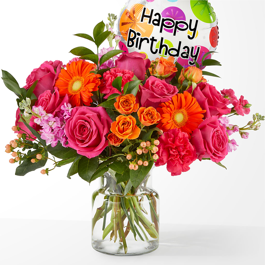 Fiesta Bouquet with Birthday Balloon – HONEY BEES FLORAL & MORE, Lucedale MS