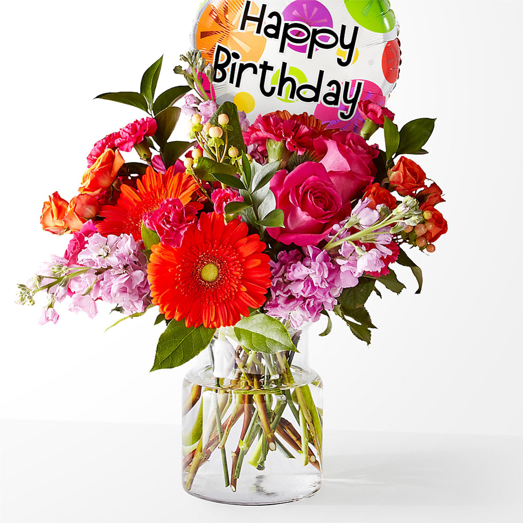 Fiesta Bouquet with Birthday Balloon – HONEY BEES FLORAL & MORE, Lucedale MS
