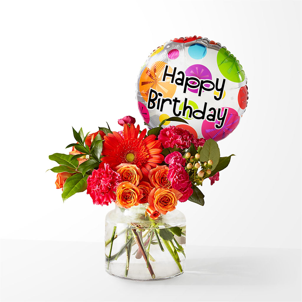 Fiesta Bouquet with Birthday Balloon – HONEY BEES FLORAL & MORE, Lucedale MS