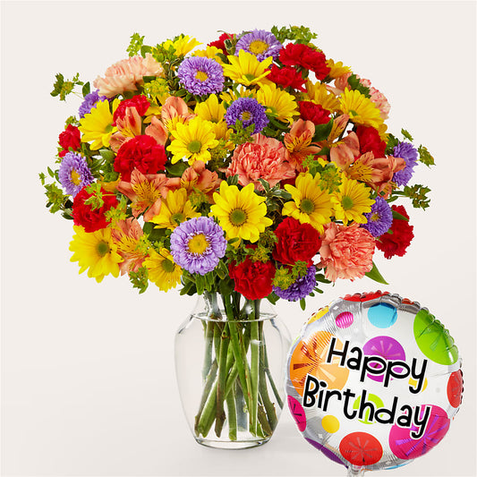 Kaleidoscope Bouquet with Birthday Balloon – HONEY BEES FLORAL & MORE, Lucedale MS