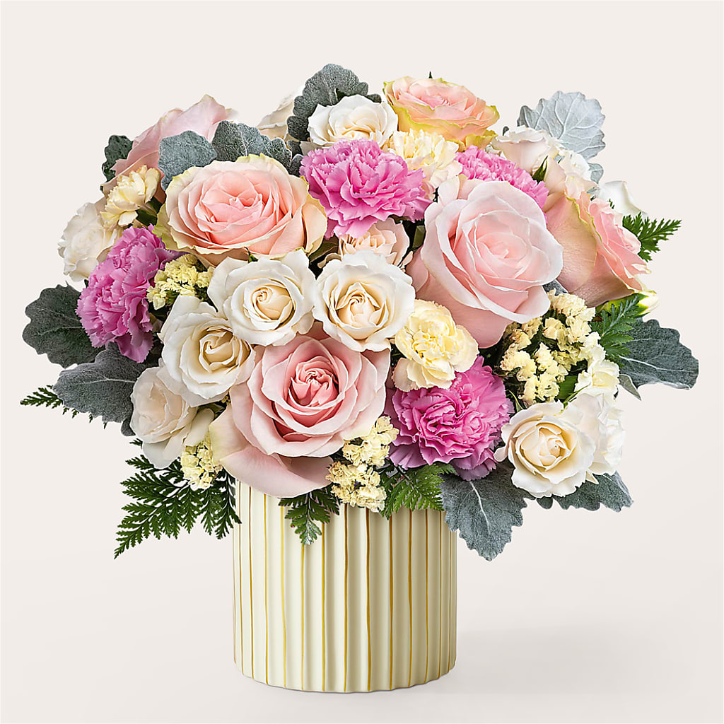 Blissful Moments Bouquet with Ivory Vase – HONEY BEES FLORAL & MORE, Lucedale MS