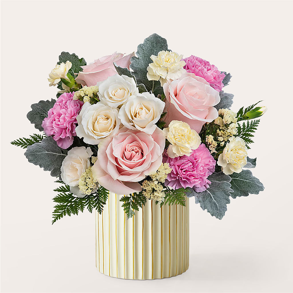 Blissful Moments Bouquet with Ivory Vase – HONEY BEES FLORAL & MORE, Lucedale MS