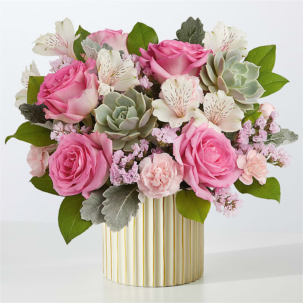 Dusty Rose Bouquet with Ivory Vase – HONEY BEES FLORAL & MORE, Lucedale MS