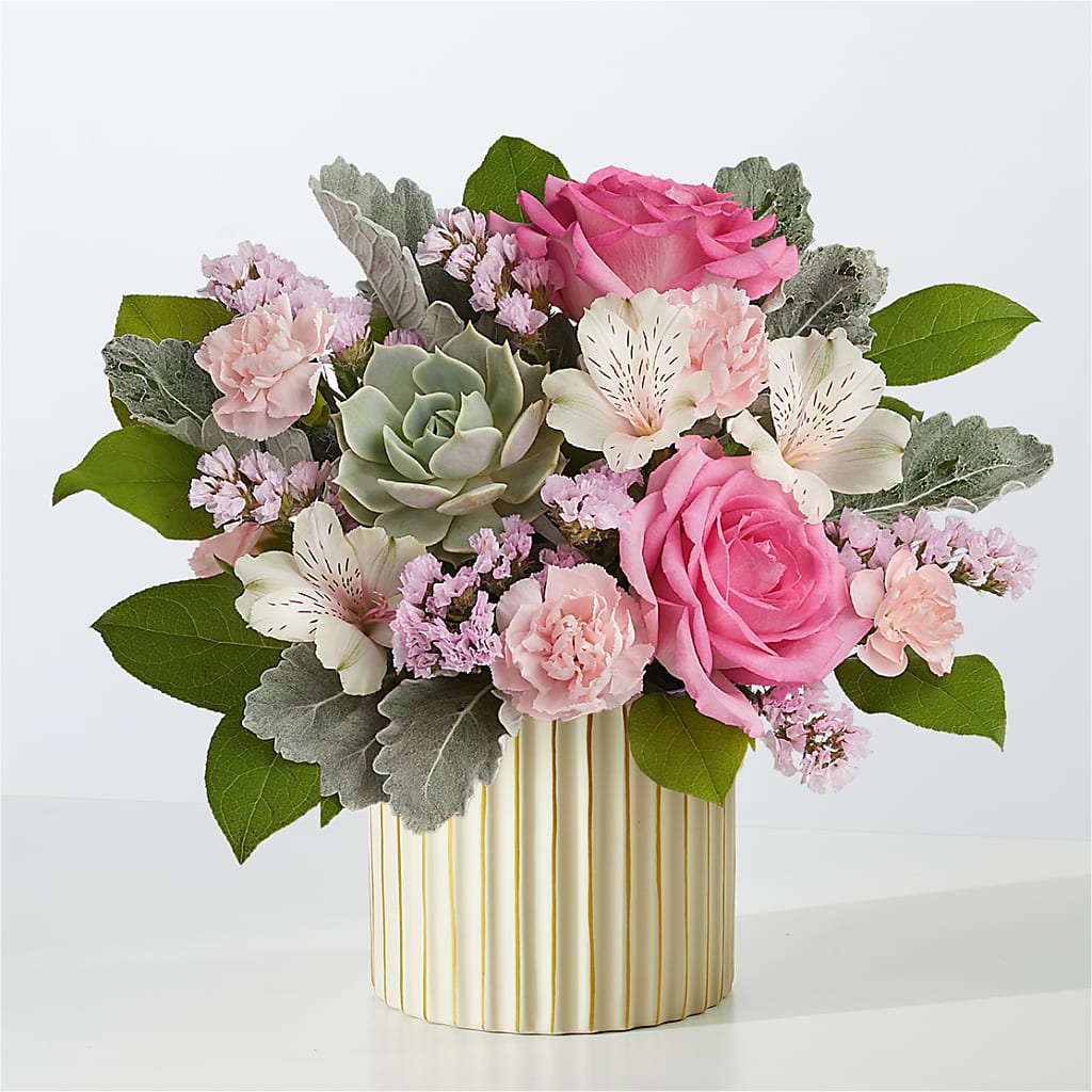 Dusty Rose Bouquet with Ivory Vase – HONEY BEES FLORAL & MORE, Lucedale MS