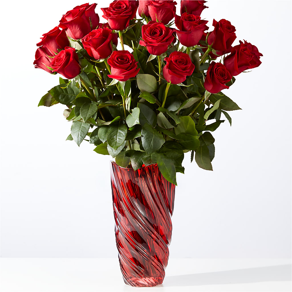 Classic Love Red Rose Bouquet with Luxe Swirl Vase – HONEY BEES FLORAL & MORE, Lucedale MS
