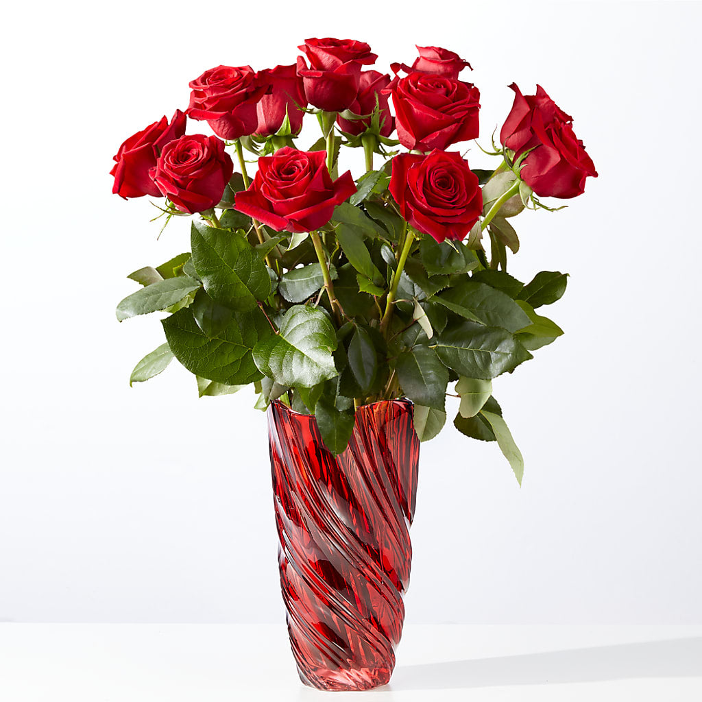 Classic Love Red Rose Bouquet with Luxe Swirl Vase – HONEY BEES FLORAL & MORE, Lucedale MS