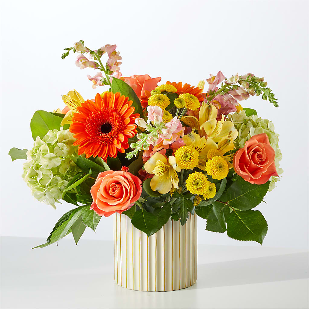 Autumn Sunshine Bouquet with Ivory Vase – HONEY BEES FLORAL & MORE, Lucedale MS